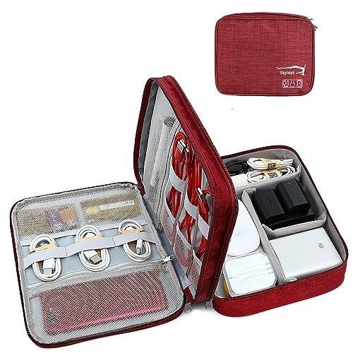 Styleys Electronics Organizer Gadget Bag Case Cable Organizer Bag for Travel Essentials, Tech Gifts, Cable Storage Bag as Travel Accessories for Phone, Cord, iPad (WineRed - S11029) - Image 1