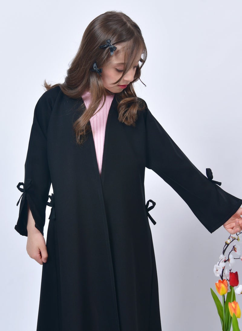 HAWRAA ABAYA Girls' black quarter-length abaya decorated with a bow - Image 5