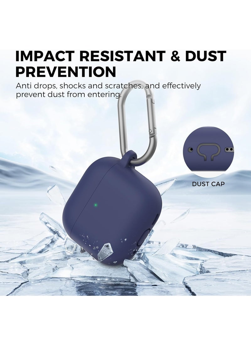 Denx Silicone Case For AirPods 4 (2024), Anti-Shock, Anti-Drop, Anti-Dust, Visible LED Light, Protective Cover with Keychain Compatible With AirPods 4th Generation 2024 (Navy Blue)  - Image 3