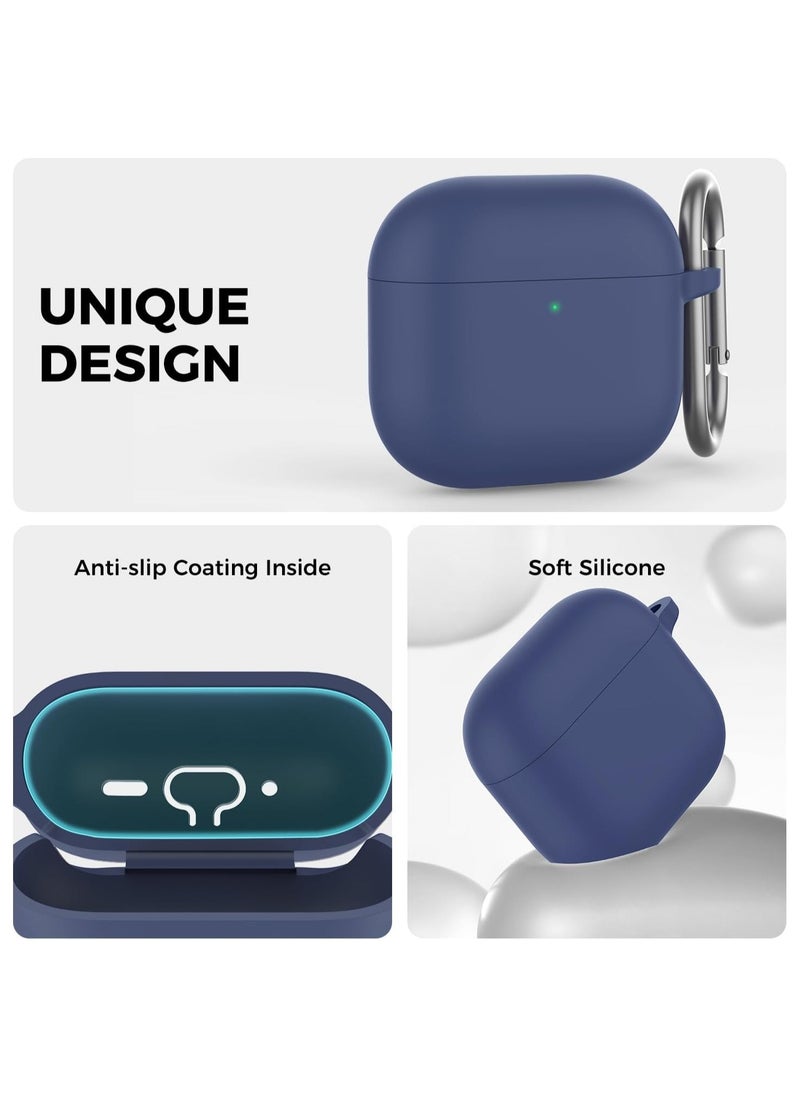 Denx Silicone Case For AirPods 4 (2024), Anti-Shock, Anti-Drop, Anti-Dust, Visible LED Light, Protective Cover with Keychain Compatible With AirPods 4th Generation 2024 (Navy Blue)  - Image 4
