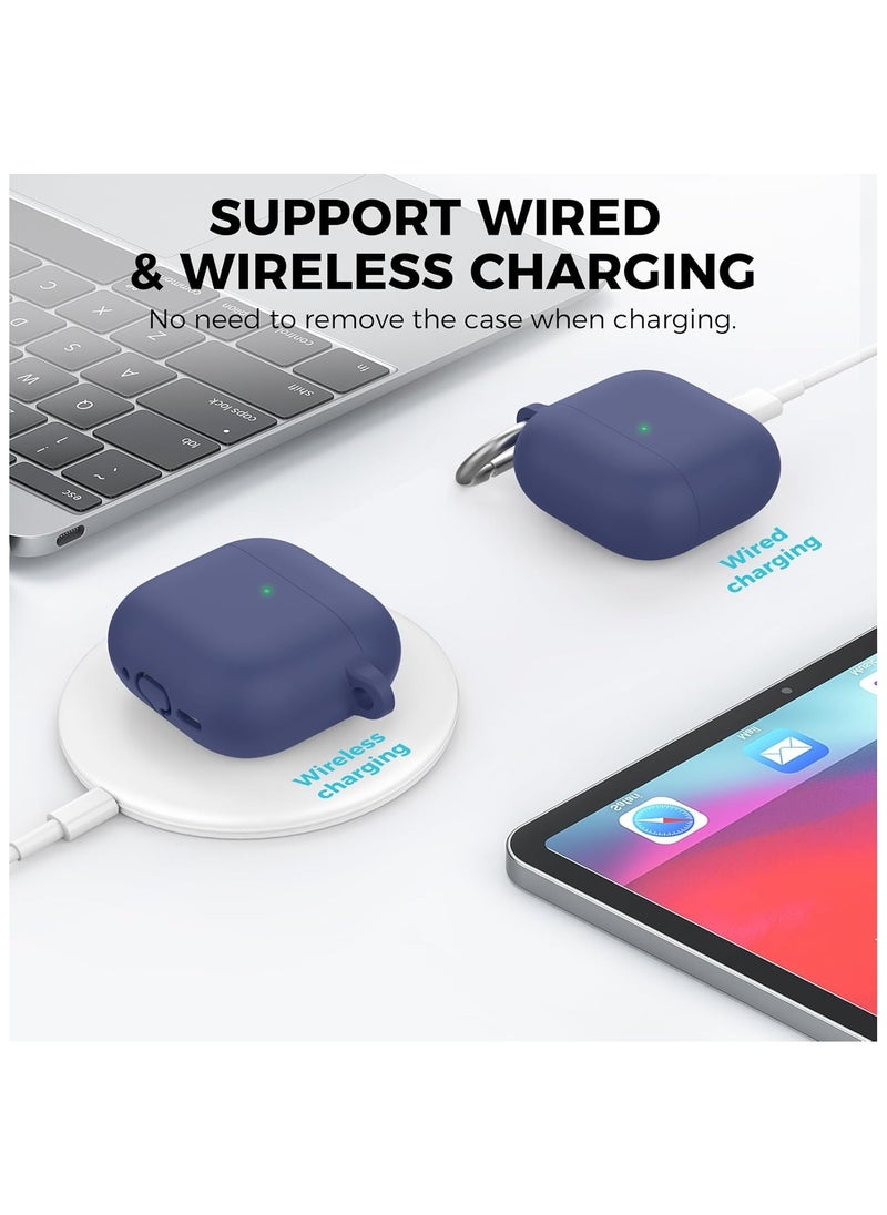 Silicone Case For AirPods 4 (2024), Anti-Shock, Anti-Drop, Anti-Dust, Visible LED Light, Protective Cover with Keychain Compatible With AirPods 4th Generation 2024 (Navy Blue)