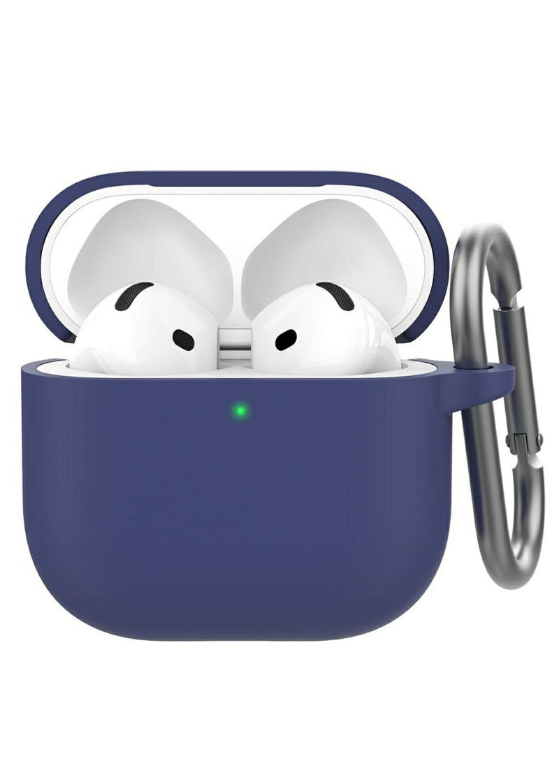 Denx Silicone Case For AirPods 4 (2024), Anti-Shock, Anti-Drop, Anti-Dust, Visible LED Light, Protective Cover with Keychain Compatible With AirPods 4th Generation 2024 (Navy Blue)  - Image 1