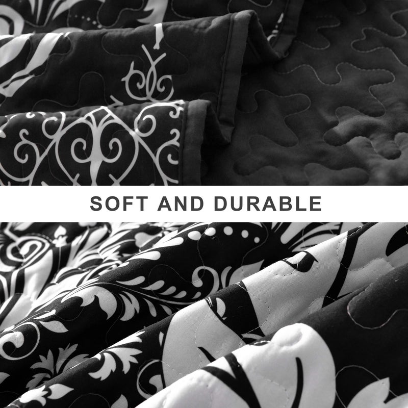 DJY Black Quilt Set California King, Boho Damask Bedspread Coverlet Set Soft Lightweight Microfiber Bedding Set 3 Pieces for All Season (106"x96") - Image 5
