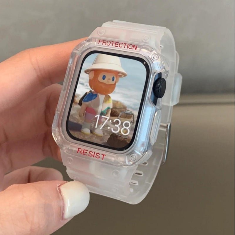 Applewatch7 Strap Integrated Glacier Transparent Protective Case For Apple Watch Iwatch8 Generation 65 Se - Image 2