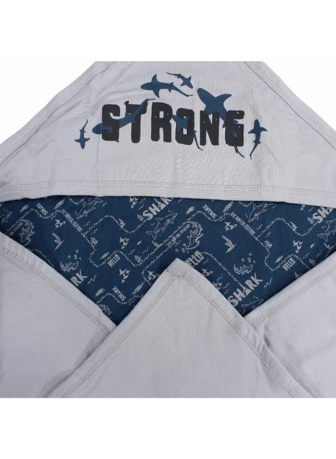 Junior Cotton Baby Blanket – Grey with Blue Sharks Print - Image 3