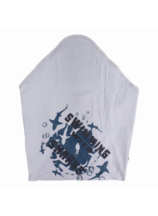 Junior Cotton Baby Blanket – Grey with Blue Sharks Print - Image 2