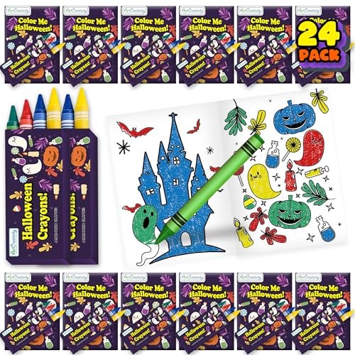 ArtCreativity 24 Pack Halloween Mini Coloring Book Kits for Kids Includes 24 Small Coloring Books and 96 Crayons Perfect for Halloween Party Favors Prizes Trick or Treat Supplies NonCandy Gifts - Image 1