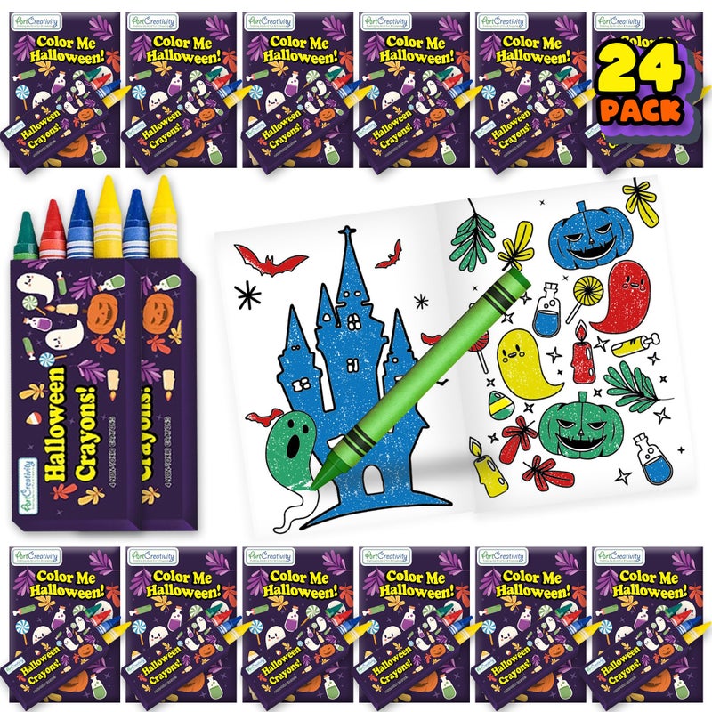 ArtCreativity 24 Pack Halloween Mini Coloring Book Kits for Kids Includes 24 Small Coloring Books and 96 Crayons Perfect for Halloween Party Favors Prizes Trick or Treat Supplies NonCandy Gifts - Image 2