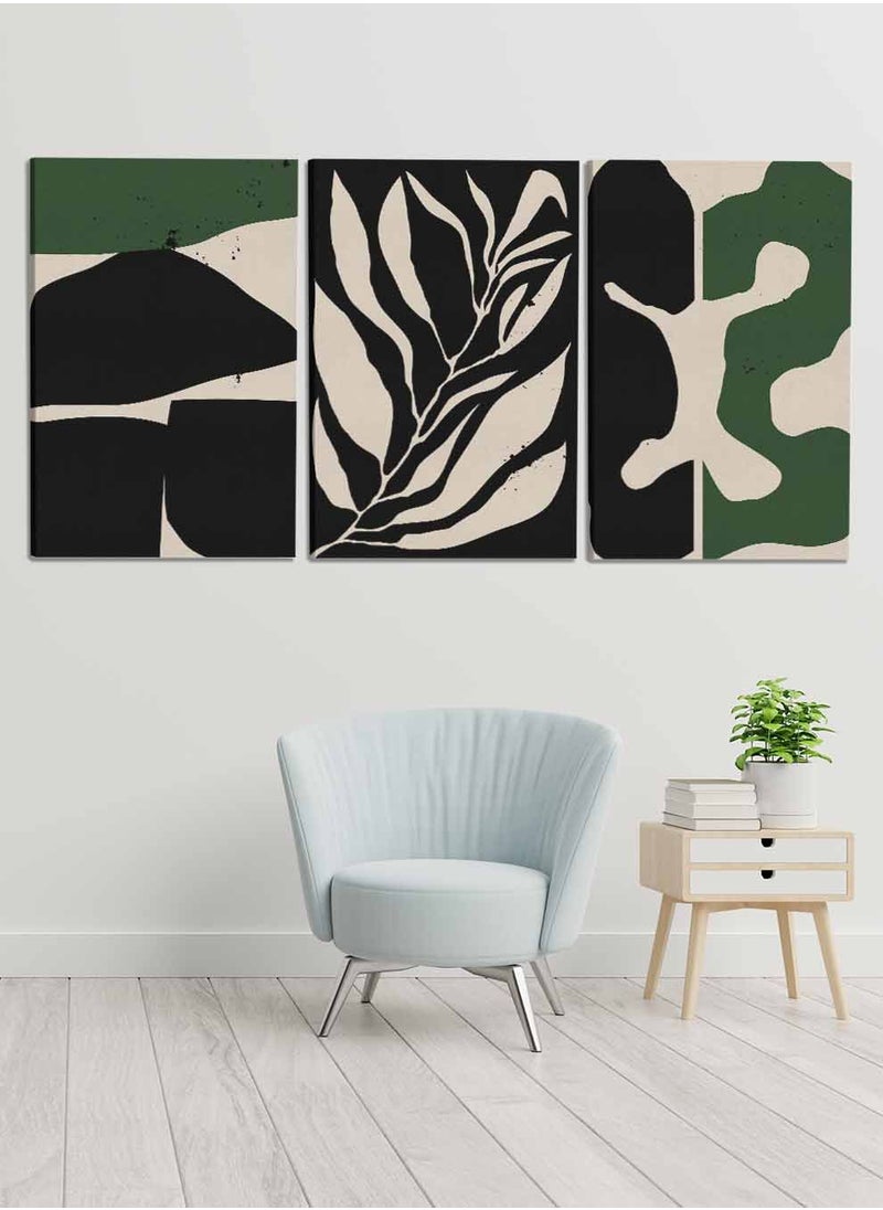 LOWHA Set Of 3 Framed Canvas Wall Arts Stretched Over Wooden Frame, Abstract Leaves Paintings, For Home, Living Room, Office Decor  - Image 2