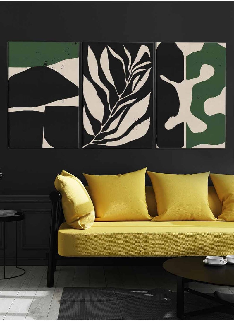 LOWHA Set Of 3 Framed Canvas Wall Arts Stretched Over Wooden Frame, Abstract Leaves Paintings, For Home, Living Room, Office Decor  - Image 3