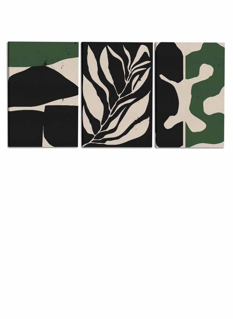 LOWHA Set Of 3 Framed Canvas Wall Arts Stretched Over Wooden Frame, Abstract Leaves Paintings, For Home, Living Room, Office Decor  - Image 4