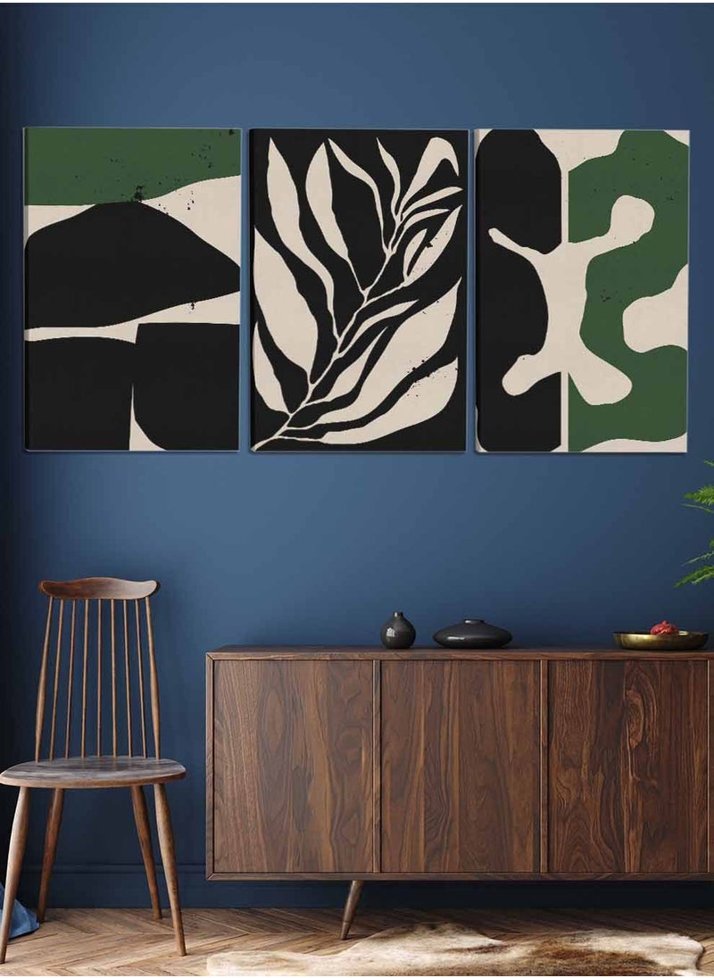 LOWHA Set Of 3 Framed Canvas Wall Arts Stretched Over Wooden Frame, Abstract Leaves Paintings, For Home, Living Room, Office Decor  - Image 1