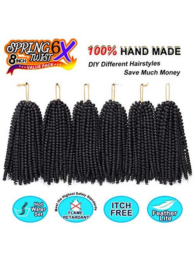 6 Packs Spring Twist Braiding Hair Spring Twists Bomb Twist Hair Synthetic Fiber Fluffy Twist Crochet Braids Low Temperature Twist Crochet Hair For Black Women Braiding Hair(8Inch1B)