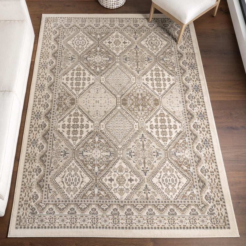 nuLOOM 2x3 Becca Traditional Tiled Area Rug Beige Faded Transitional Design Stain Resistant For Bedroom Dining Room Living Room Hallway Office Kitchen Entryway