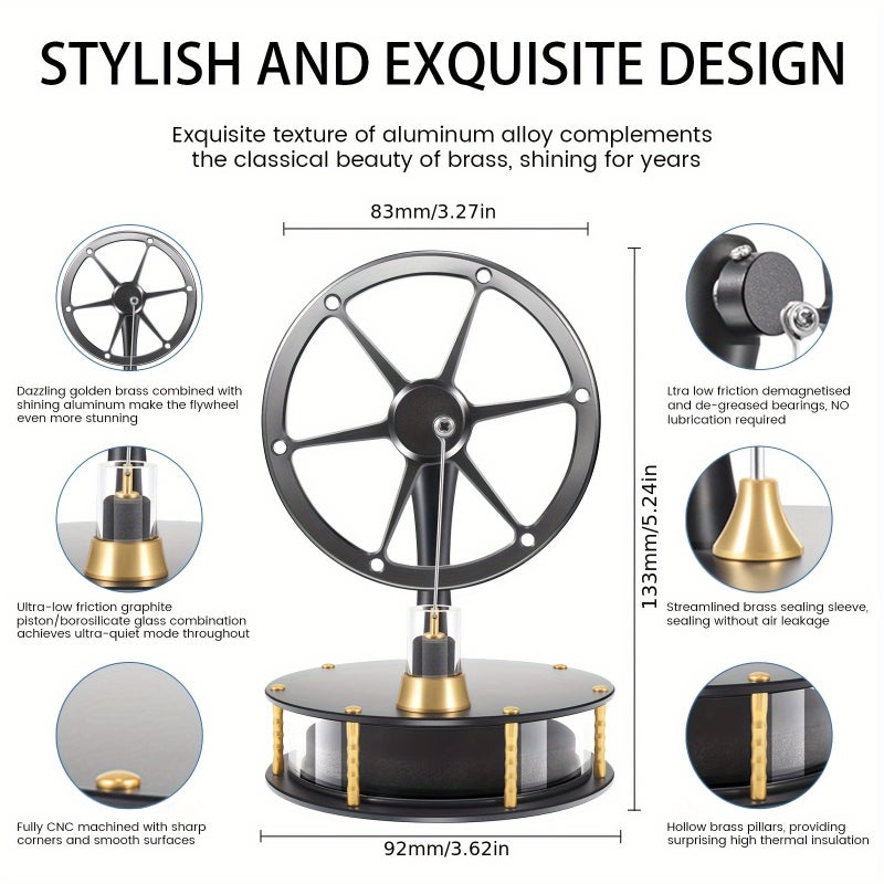 محرك ستيرلينغ نموذج HZZ92BK قطعة واحدة من النحاس والألومنيوم مجموعة مشروع علمي تعليمي - Image 1