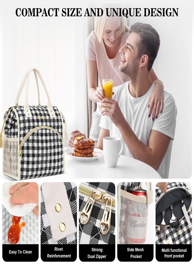 LOKASS Insulated Lunch Bag Women- Reusable 10 L Lunch Box for Women - Leakproof Tote Cooler Bag for Adults Work, Beach, Travel, Picnic （Black&White Diamond Grid） - Image 4