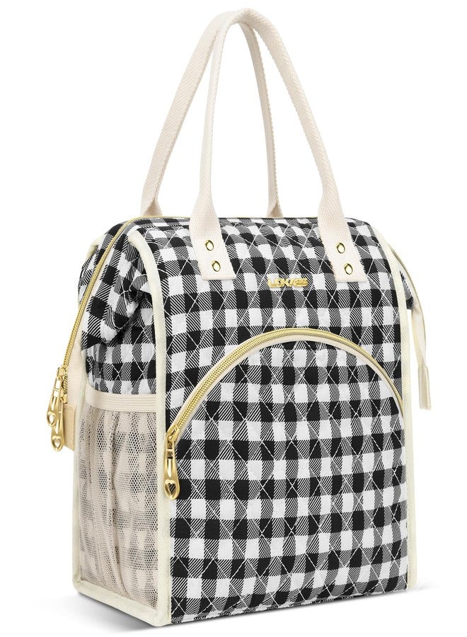 LOKASS Insulated Lunch Bag Women- Reusable 10 L Lunch Box for Women - Leakproof Tote Cooler Bag for Adults Work, Beach, Travel, Picnic （Black&White Diamond Grid） - Image 1