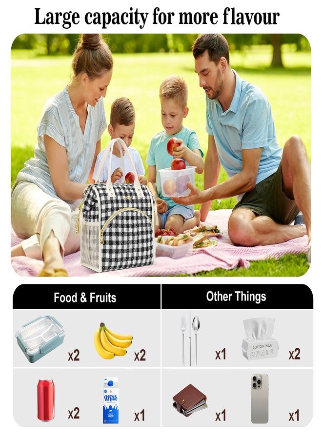 LOKASS Insulated Lunch Bag Women- Reusable 10 L Lunch Box for Women - Leakproof Tote Cooler Bag for Adults Work, Beach, Travel, Picnic （Black&White Diamond Grid） - Image 3