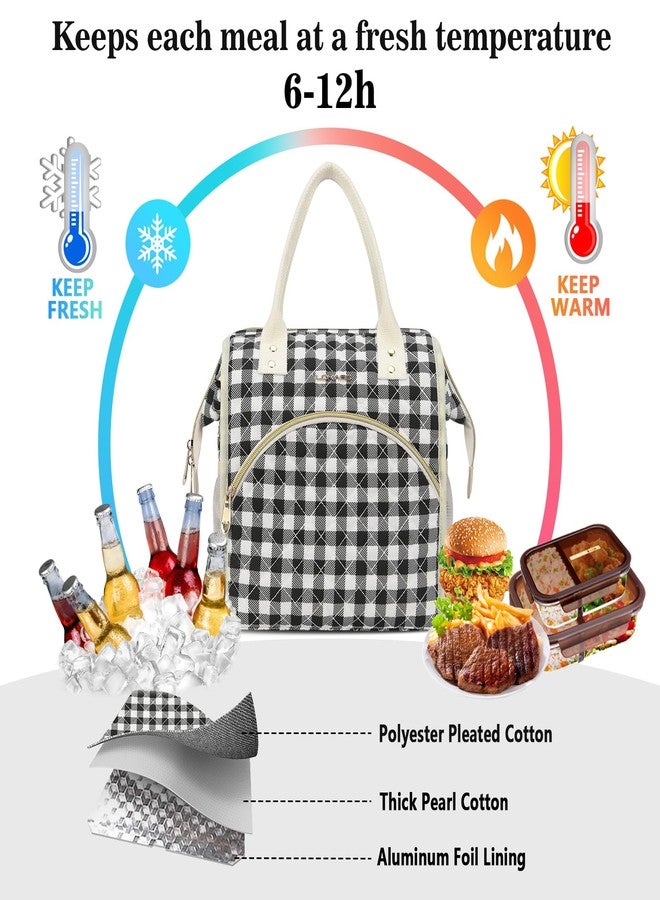 LOKASS Insulated Lunch Bag Women- Reusable 10 L Lunch Box for Women - Leakproof Tote Cooler Bag for Adults Work, Beach, Travel, Picnic （Black&White Diamond Grid） - Image 2