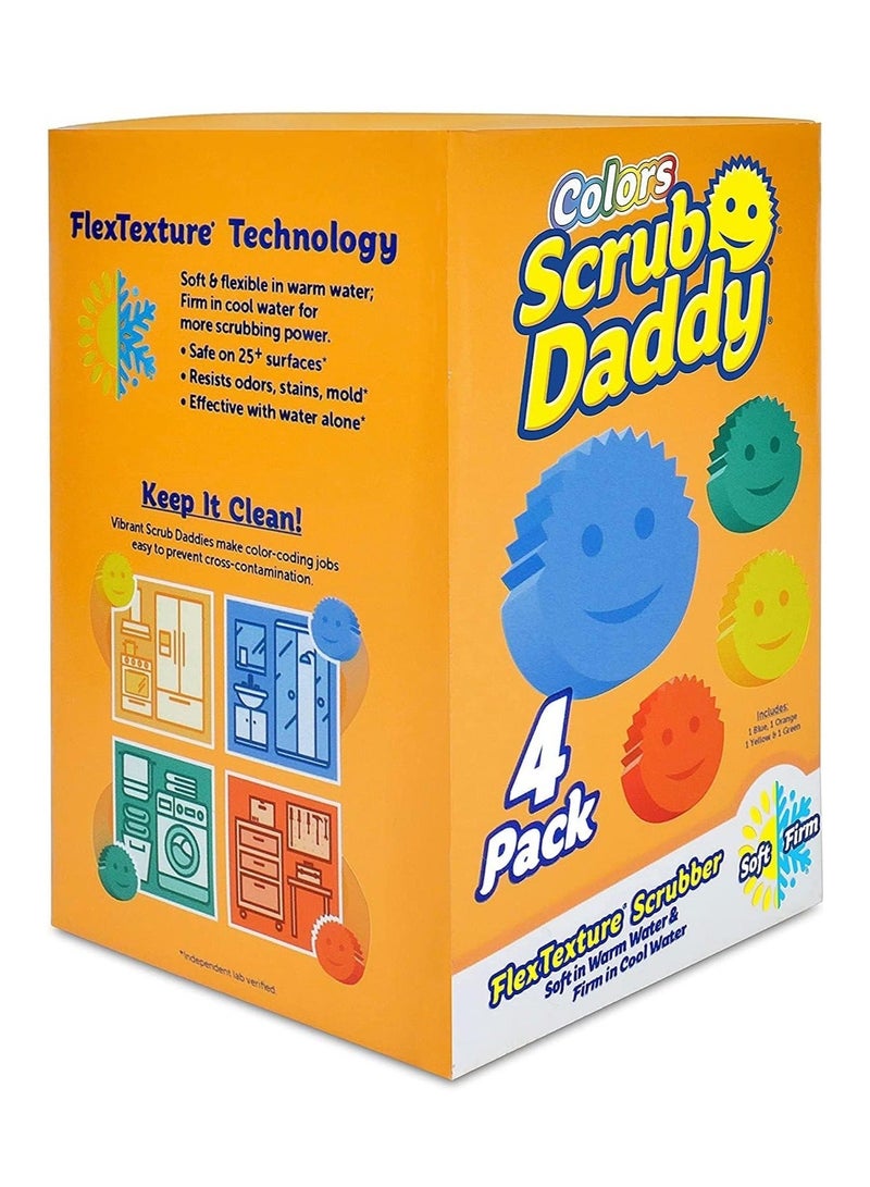 Scrub Daddy Original FlexTexture Cleaning Sponge Multi-Pack Set of 4 Assorted Colors | All Purpose Non-Scratch Kitchen & Bathroom Scrubber | Odor Resistant Reusable Household Cleaning Sponge - Image 1