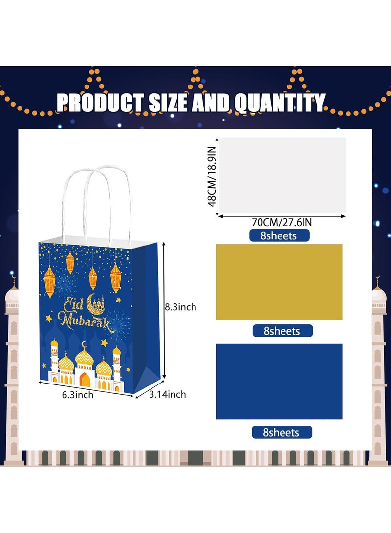 AUTOYSUR 12 Pcs Eid Mubarak Party Favor Gift Bag with Tissue Paper, Ramadan Candy Bags with Handle Mubarak Goodie Bag for Eid Party Supplies Eid Decoration Supplies - Image 2