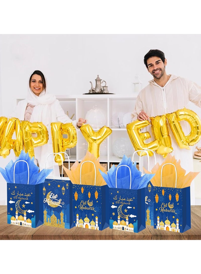 AUTOYSUR 12 Pcs Eid Mubarak Party Favor Gift Bag with Tissue Paper, Ramadan Candy Bags with Handle Mubarak Goodie Bag for Eid Party Supplies Eid Decoration Supplies - Image 5