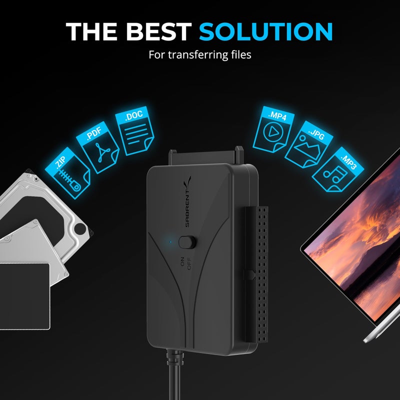 SABRENT USB Type-C to SSD/SATA/IDE 2.5/3.5/5.25-INCH Hard Drive Converter with UL Power Supply & LED Activity Lights [10TB Support] (USB-DS12) - Image 3