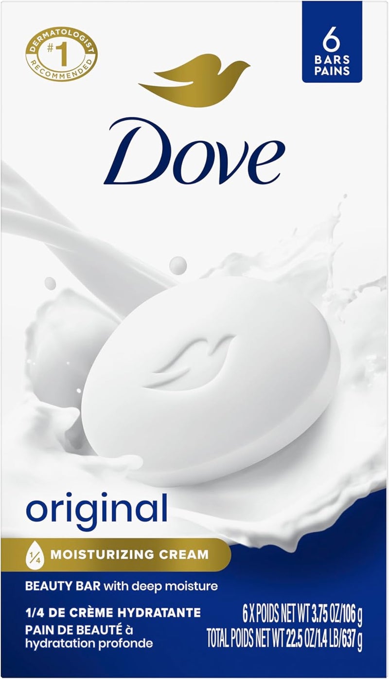 Dove Original Beauty Bar Gentle Skin Cleanser with 1/4 Moisturizing Cream - 6 Bars (3.75 oz each) - Image 1