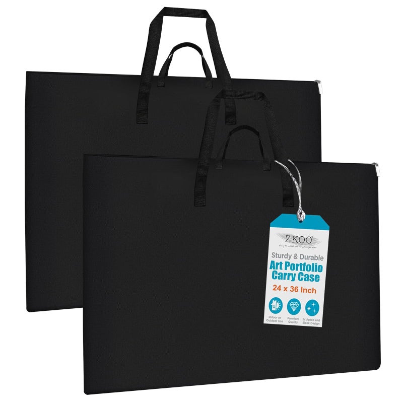 ZKOO 24 x 36 Inch Art Portfolio Bag, Large Size Art Case Light Weight Waterproof Poster Board Storage Bag, Studio Portfolio Tote for Artwork, Poster, Sketch Drawing, Canvas (Black, 2 Pack) - Image 1