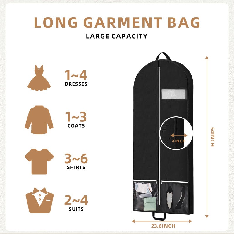 Peyorom 54"" Garment Bags For Travel And Storage  Travel Suit Bags For Men Women With 2 Clear Pockets  Storage Bags For Clothes  Suits  Dress  Shirts  Coats (Black) - Image 2