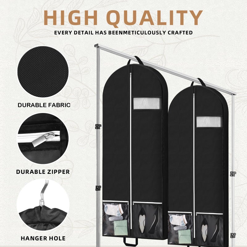 Peyorom 54"" Garment Bags For Travel And Storage  Travel Suit Bags For Men Women With 2 Clear Pockets  Storage Bags For Clothes  Suits  Dress  Shirts  Coats (Black) - Image 3