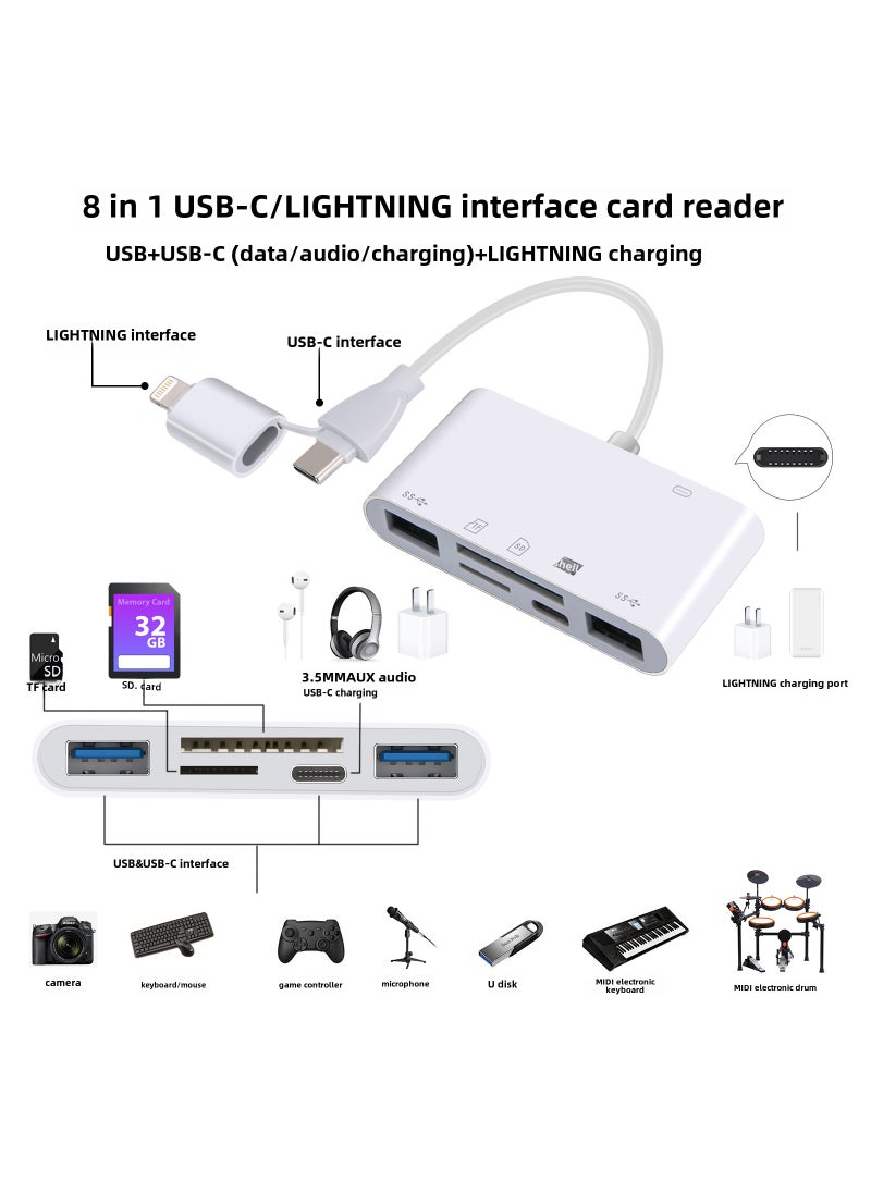 Generic - New 3.0 Speed Card Reader 8-in-1 Multi-Port for Apple Type-C Double head 8 in 1 [2USB TF SD TC multi-function Lightn charging] read hard disk - Image 1