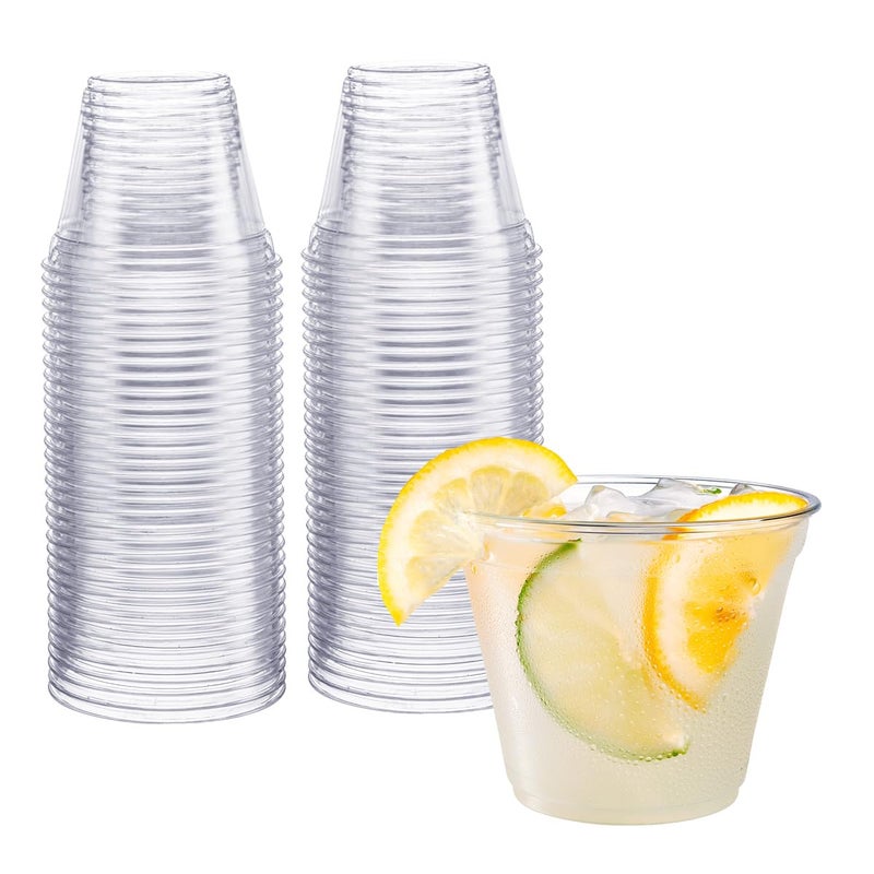 GUSTO 9 oz  100 Count Clear Plastic Cups Sturdy  BPAFree Disposable Cups for Parties Cocktails Wine Smoothies  Cold Beverages  CrystalClear Durable and Food Safe  Formerly Comfy Package