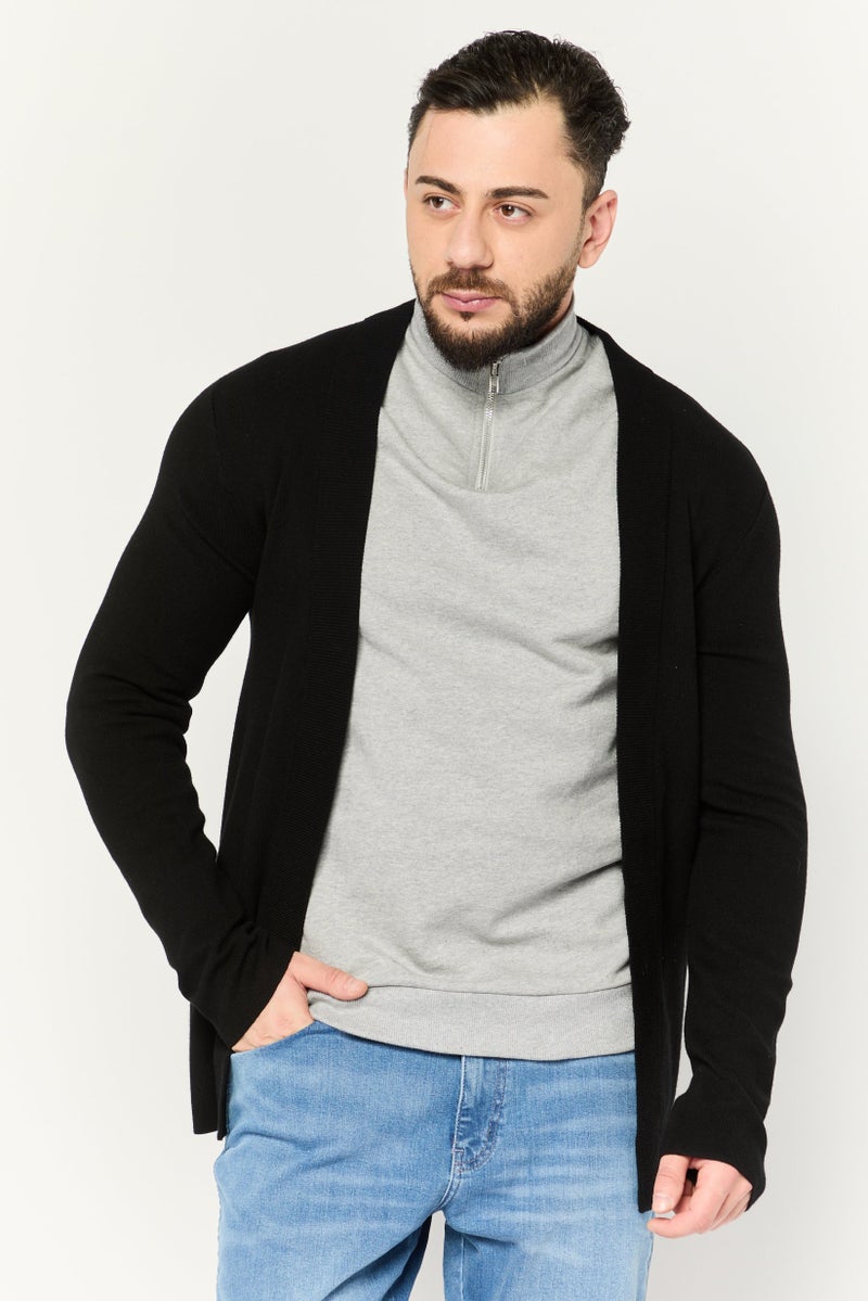 PERRY ELLIS كارديجان رجالي بفتحة عنق مقسومة، أسود - Image 1