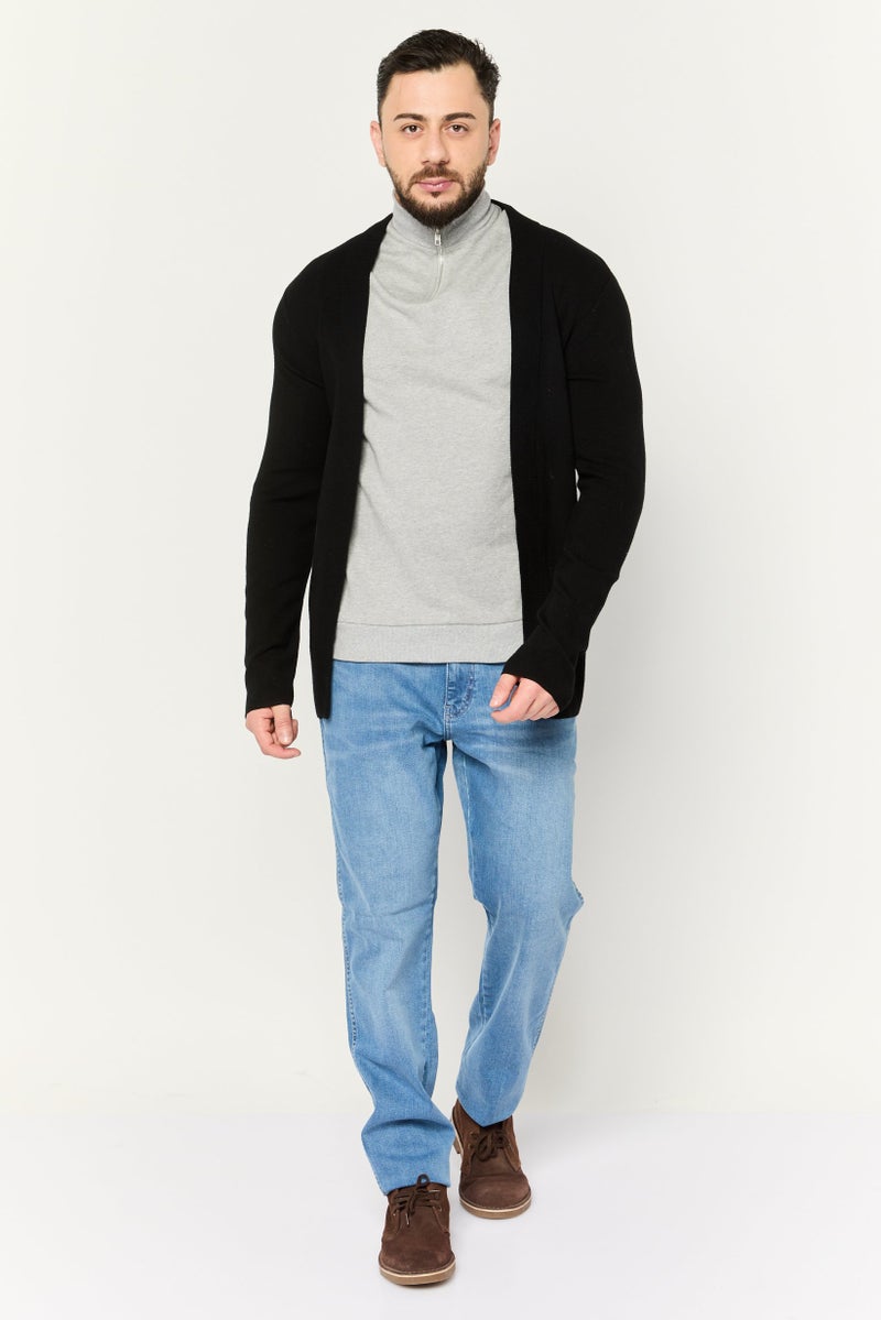 PERRY ELLIS Men Split Neck Solid Cardigan, Black - Image 4