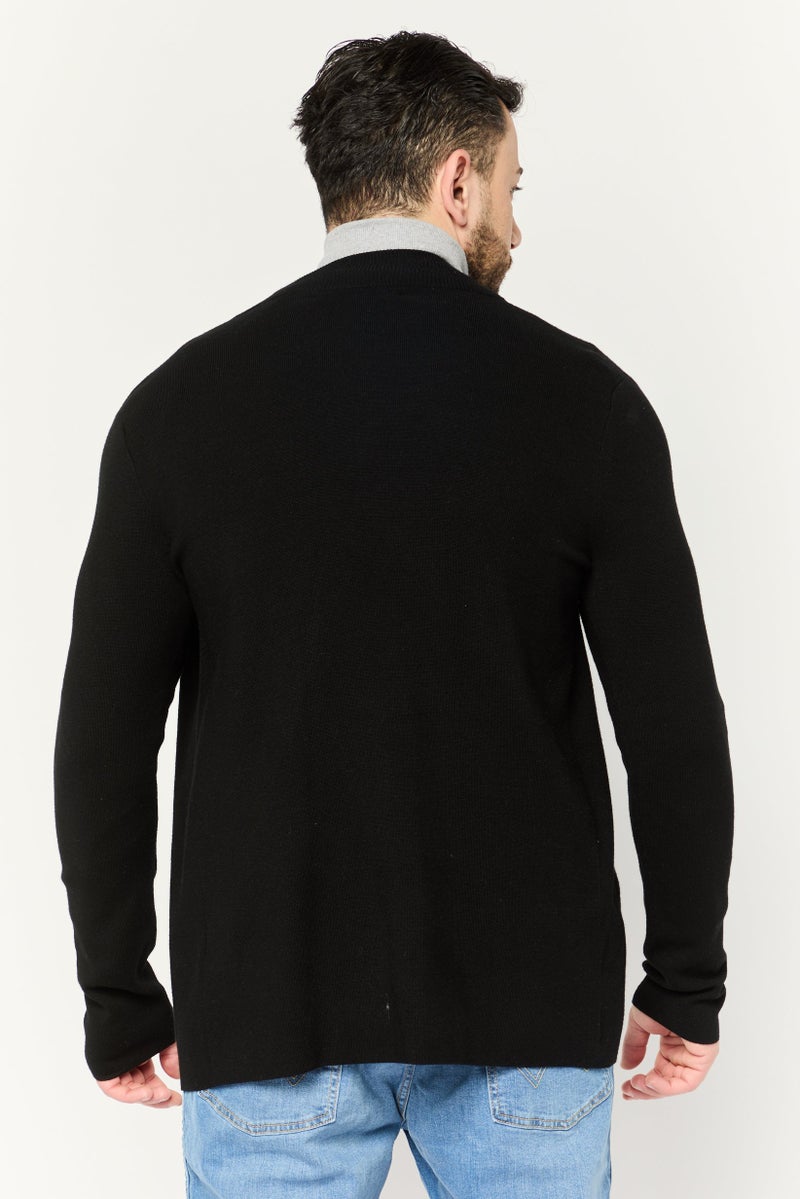 PERRY ELLIS Men Split Neck Solid Cardigan, Black - Image 2