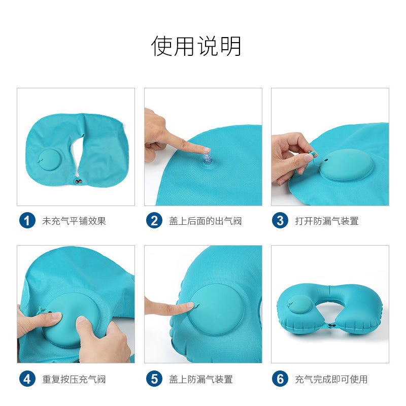 Inflatable U-Shaped Pillow Press Inflatable Neck Pillow Travel Essential Portable Neck Pillow Tpu Set Inflatable U-Shaped Pillow Travel Three Treasures - Image 3