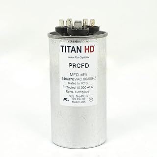 Packard Titan Hd Round Motor Dual Run Capacitor, 45/5 Microfarad Rating, 370-440VAC Voltage - PRCFD455A - Image 1