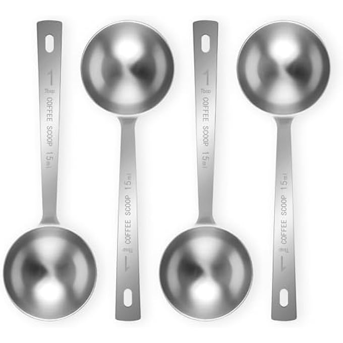 ريحني مجموعة ملاعق ملعقة القهوة 4 قطع من الفولاذ المقاوم للصدأ بمقبض طويل بحجم 15 مل لمسحوق شاي القهوة المطحون - Image 1