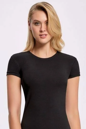 İlke İç Giyim Lycra Round Neck Women's T-shirt 10 Pieces Black