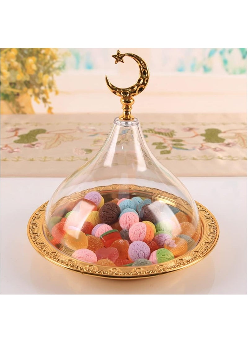 حامل كيك عيد مبارك مع غطاء مقبب أكريليك ذهبي مستدير 20 بوصة - Image 3