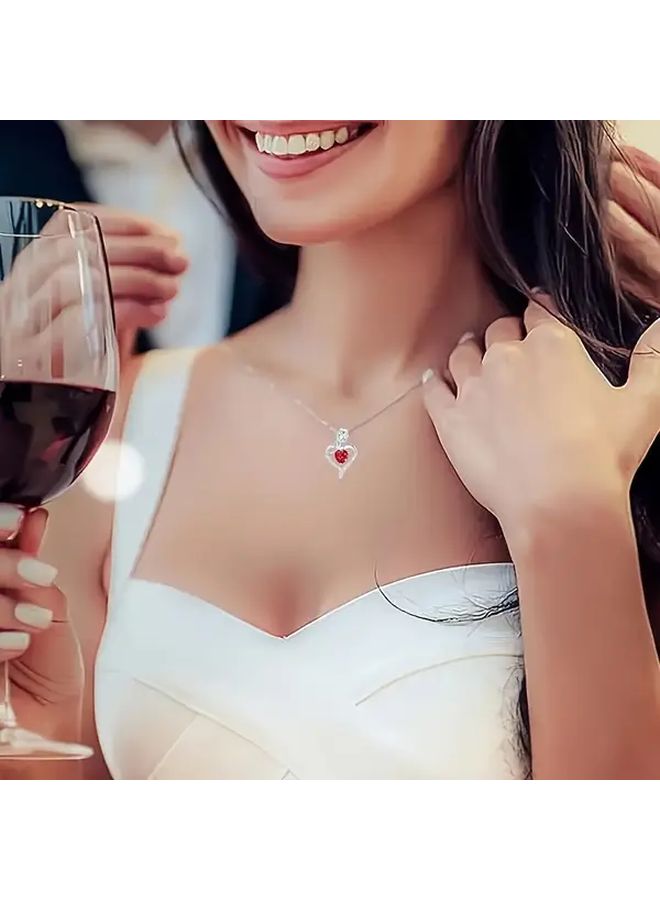 صندوق هدية الوردة الحمراء الأبدية مع قلادة قلب الكريستال والياقوت ليوم الأم والذكرى السنوية - Image 3