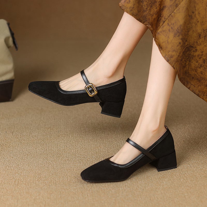Spring 2025 Independent Station Supply Casual Mid-Heel Shoes 31-43 Size Leopard Square Head Buckle Women'S Single Shoes - Image 2