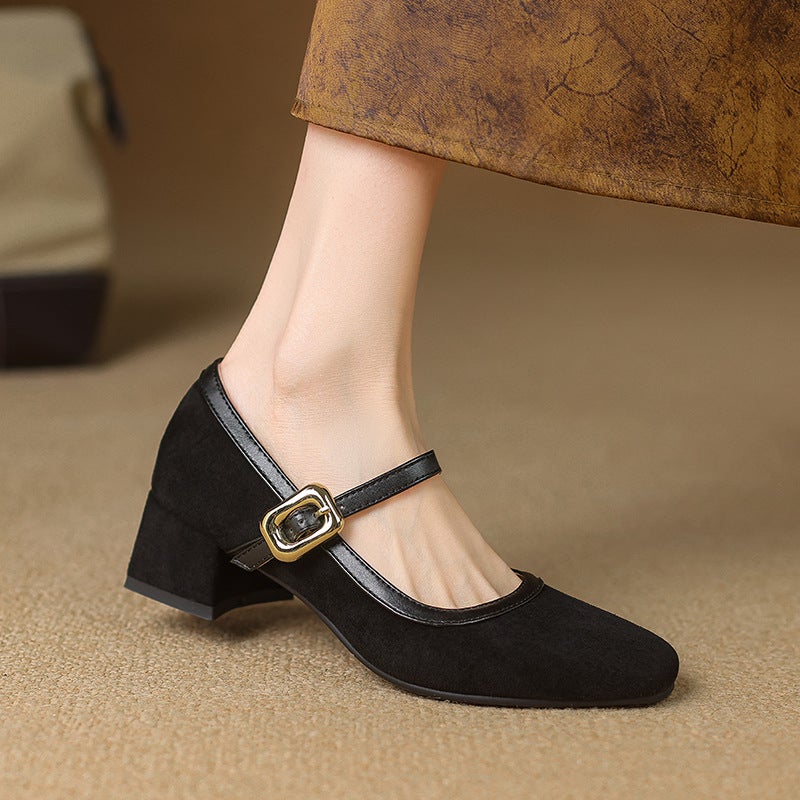 Spring 2025 Independent Station Supply Casual Mid-Heel Shoes 31-43 Size Leopard Square Head Buckle Women'S Single Shoes - Image 3