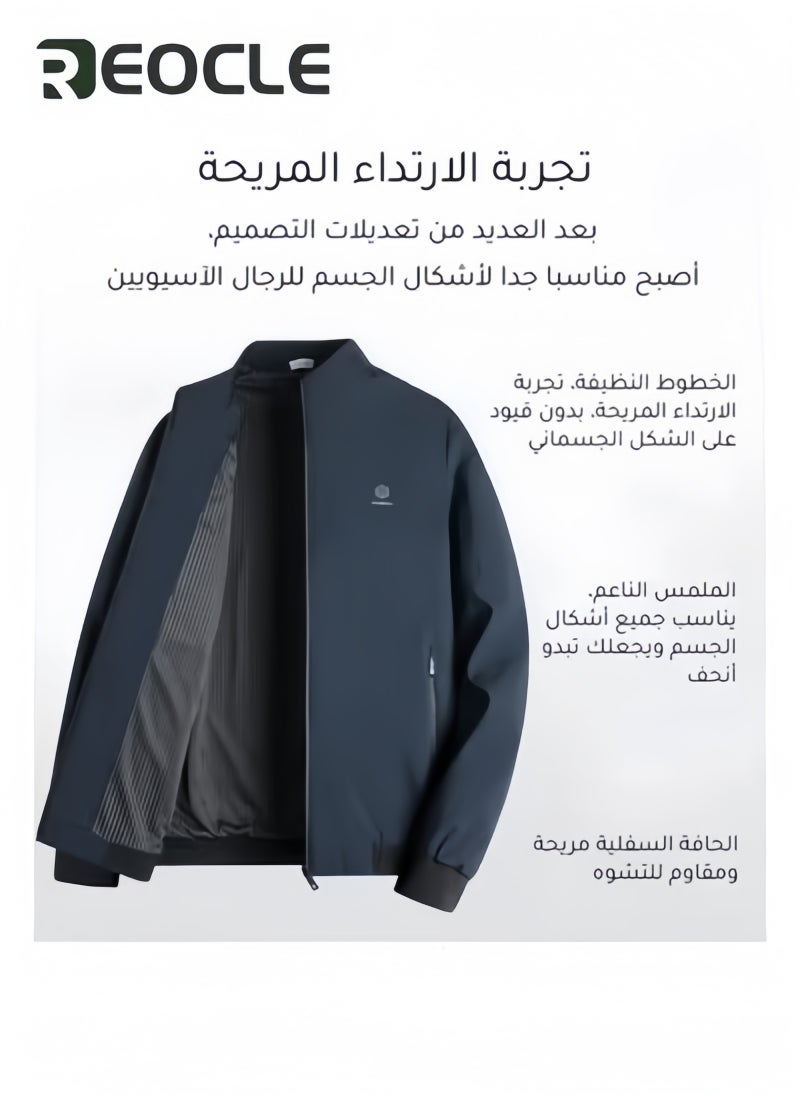 REOCLE Men's Lightweight Jackets Waterproof Windbreaker Golf Full Zip Up Stylish Work Casual Dress Business Thin Jacket with Zip Pockets Dark Blue  - Image 1