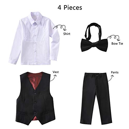 Addneo Suits for Boys Easter Outfits Kids Suit Black Dress Pants Vest White Shirt Boys Suits Size 4T - Image 2