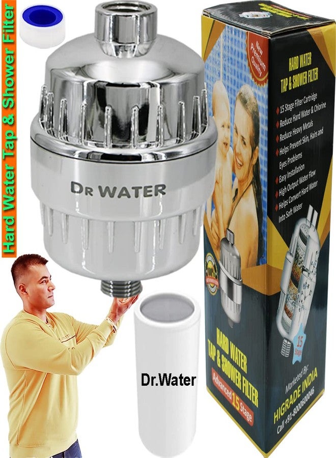 DR.WATER DR WATER Shower Head Filter Softener - SF-15 PRO Alkaline Hard To Soft Bathroom Tap Purifier Kitchen Faucet Chlorine Salt Remover 15 Stage, 2 Cartridges - Image 1