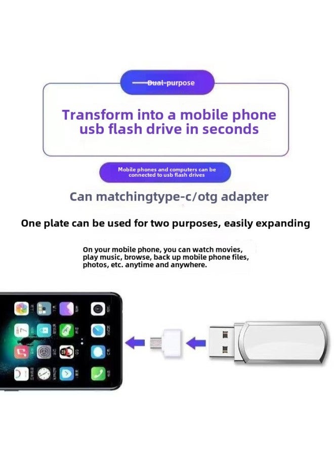 U Disk 256G/128G/64g Large Capacity U Disk Computer Mobile Phone Integrated Universal Student Office Genuine Goods USB 3.0-Color:Silver High-end Version 【high-speed Transmission】-Capacity:【256】gb Comes With Two Kinds Of Adapters And Chains - Image 4