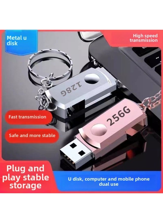 U Disk 256G/128G/64g Large Capacity U Disk Computer Mobile Phone Integrated Universal Student Office Genuine Goods USB 3.0-Color:Silver High-end Version 【high-speed Transmission】-Capacity:【256】gb Comes With Two Kinds Of Adapters And Chains - Image 2