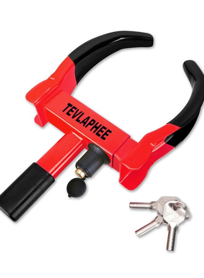 Tevlaphee Universal Wheel Lock Heavy Duty Security Trailer Wheel Lock Tires Anti Theft for Car SUV Boat Motorcycle Golf Cart Great Deterrent Bright Color with 3 Keys (Black-red) - Image 1